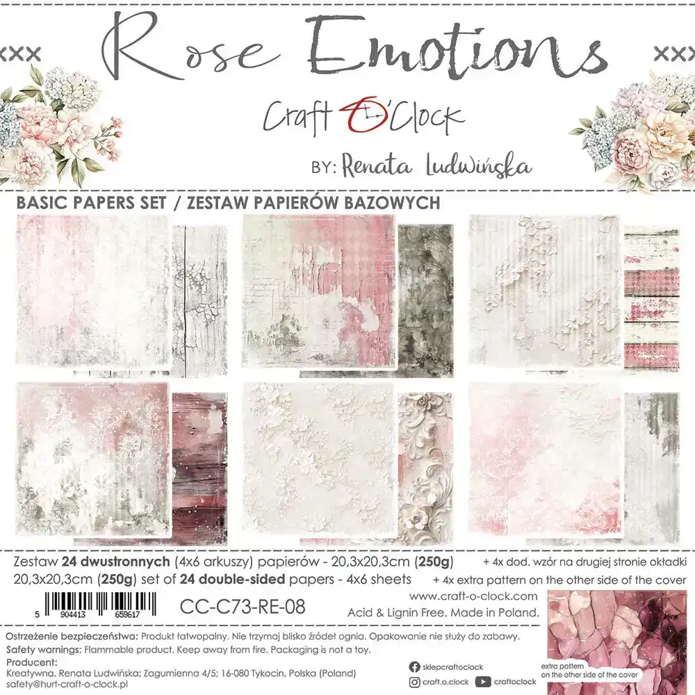 Craft O Clock Rose Emotions 20x20 Basic Paper Pad