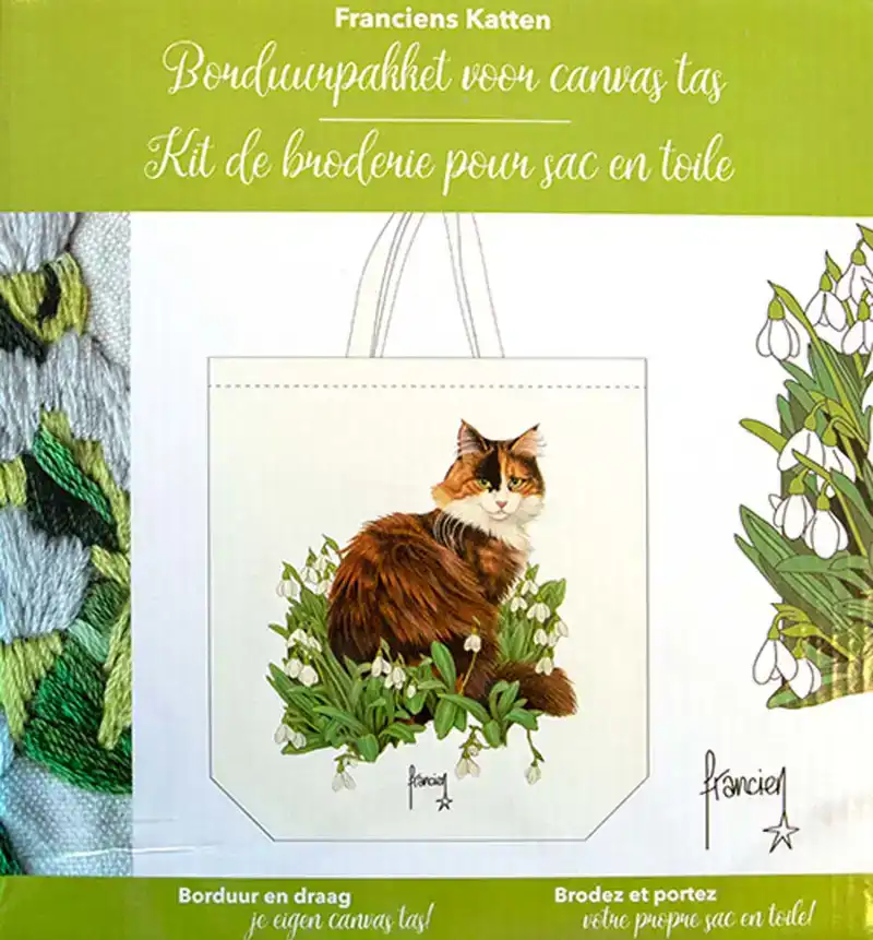 Francien katten canvas tas borduren groen