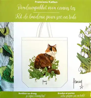 Francien katten canvas tas borduren groen