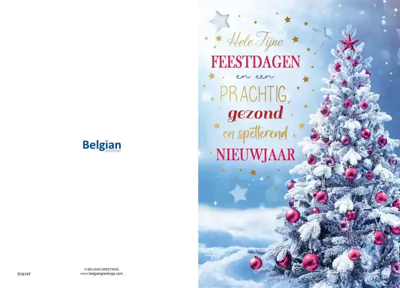 Kerstkaart 2025 kerstdagen blauw rood kerstballen/ feestdagen blauw rood kerstboom