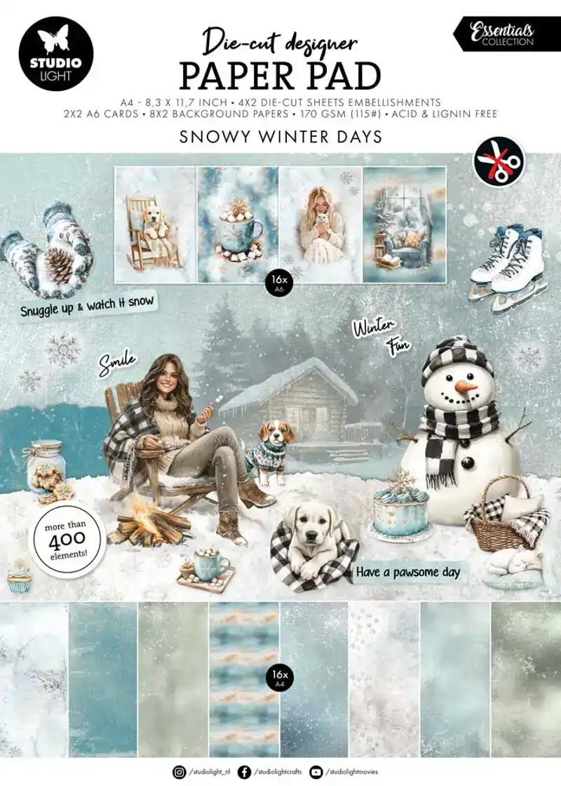 Snowy winter days die-cut designer paper pad 210x294x4mm 28 sheet
