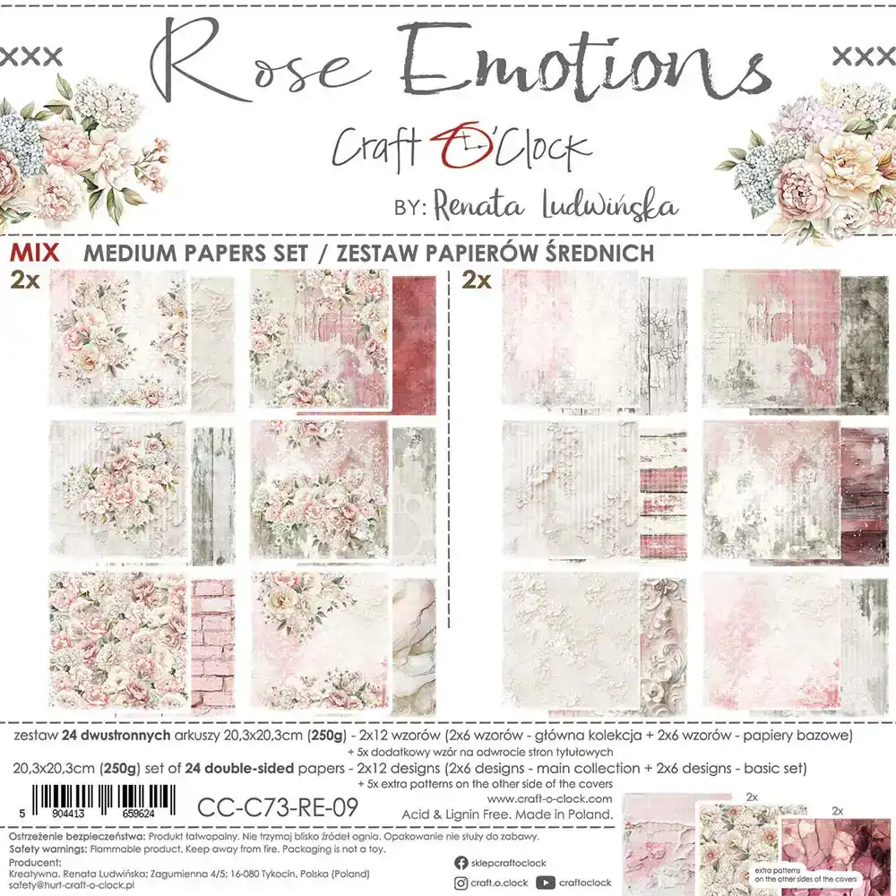 Craft O Clock Rose Emotions 20x20 Mix Paper Pad