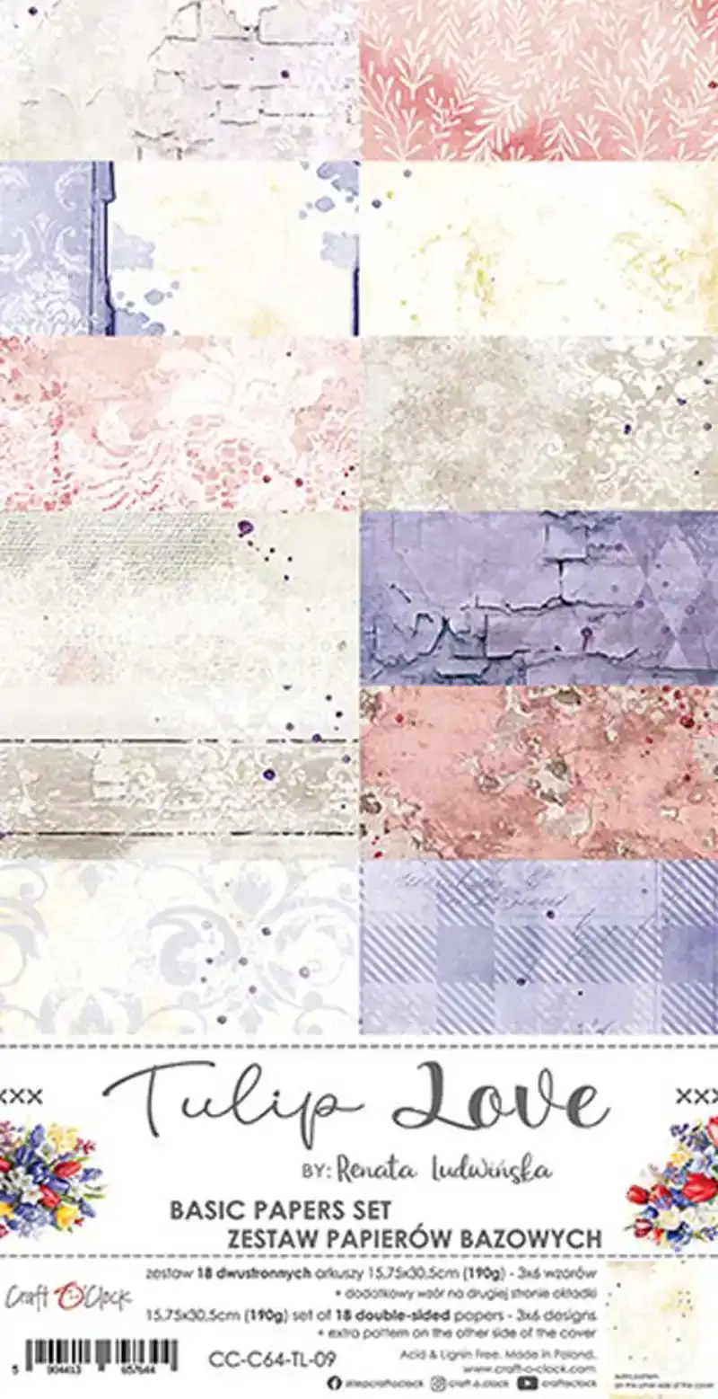 Craft O’Clock Tulip Love Set of Basic Papers 15,5 x 30,5cm