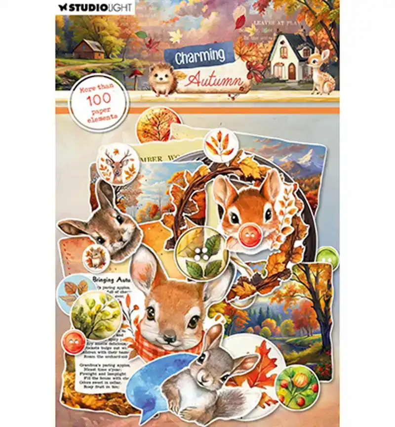 Paper elements labels, images en animal heads charming autumn
