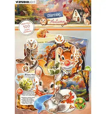 Paper elements labels, images en animal heads charming autumn