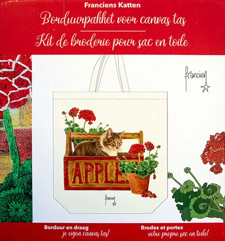 Francien Katten Canvas Tas Borduren Rood