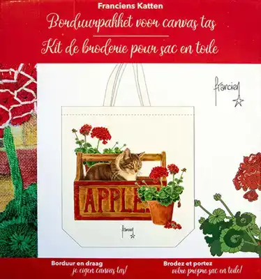 Francien katten canvas tas borduren rood
