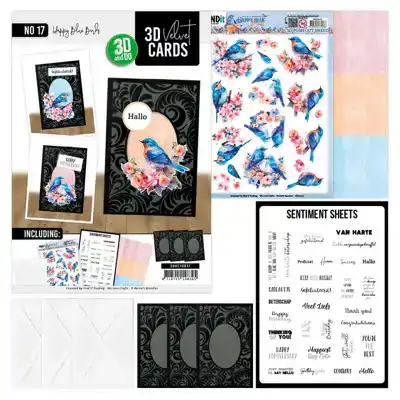 3D velvet cards A6 Happy blue birds