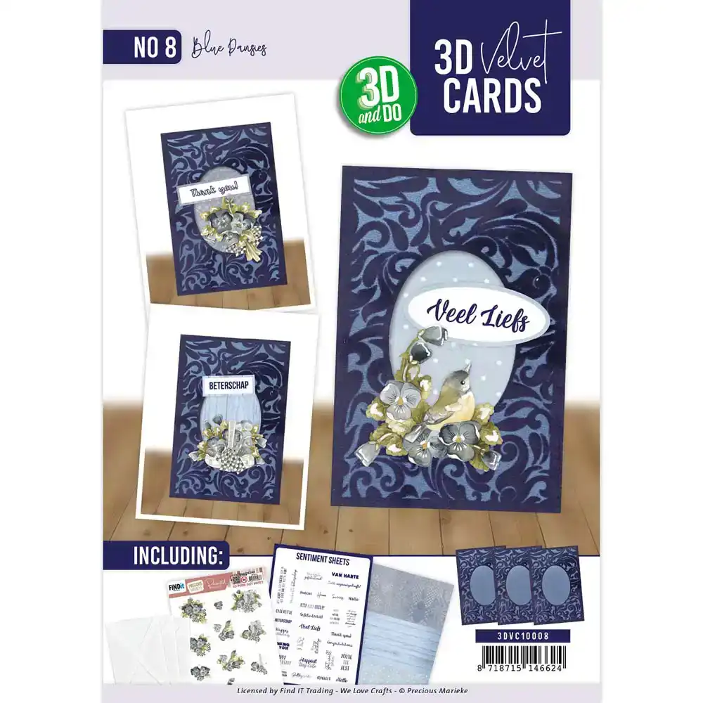 3D Velvet Cards A6 Blue Pansies