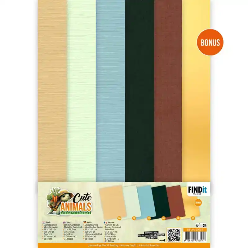 Linen Cardstock Pack Berries Beauties Cute Animals A4