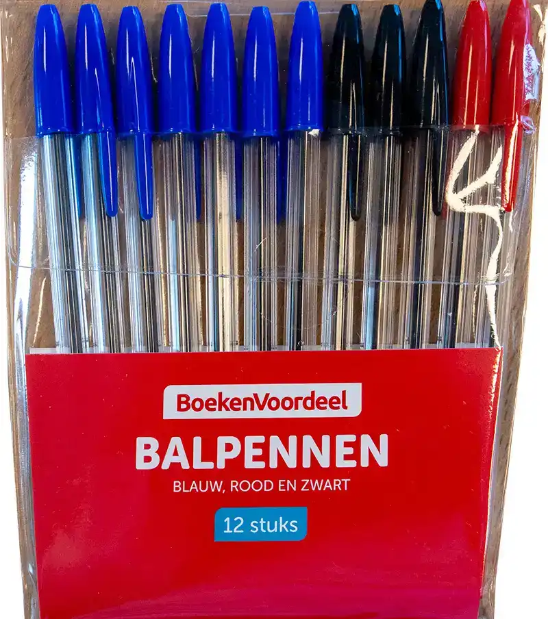 Balpennen Set Blauw/Rood/Zwart (12 stuks)