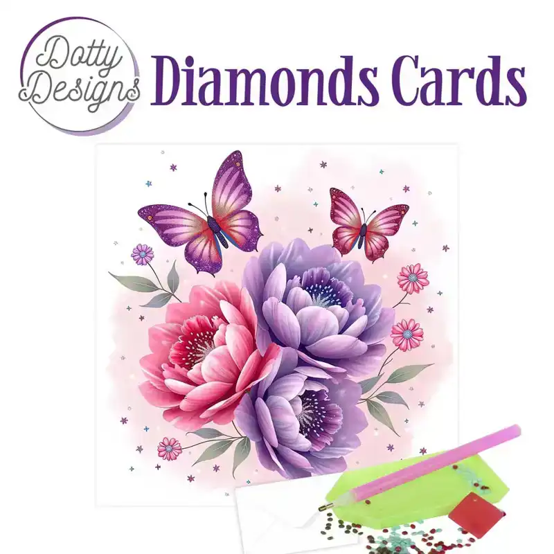 Dotty Designs Diamond Cards – Purple Flowers and Butterflies