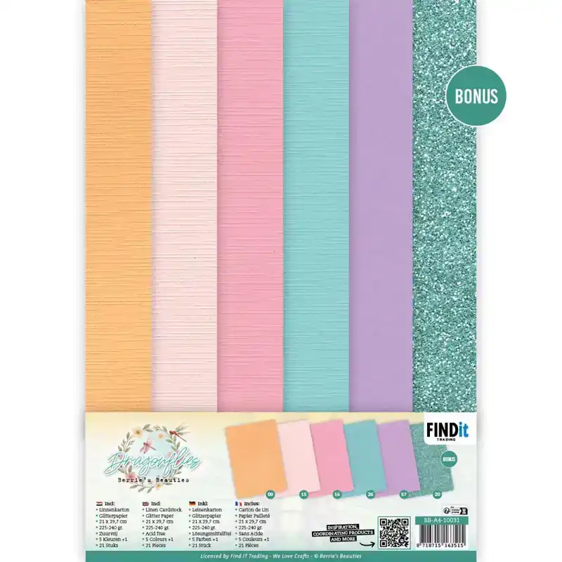 Linen Cardstock Pack Berries Beauties Dragonflies A4
