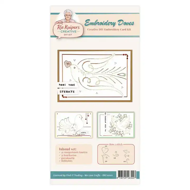 Rie Kuipers Creative embroidery doves - DIY embroidery card kit