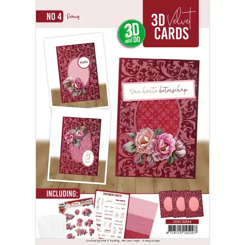 3D and Do Velvet Cards A6 Amy Design Peonies