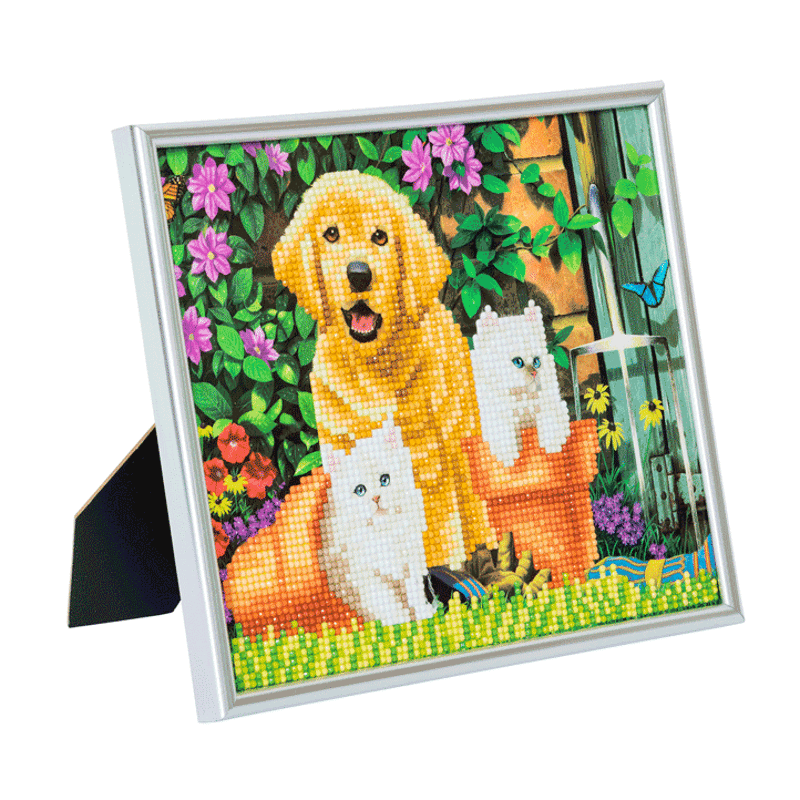 Silver photo frame kit crystal art Cat and dog friends partial