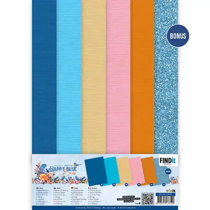 Berries beauties happy blue birds linen cardstock pack A4