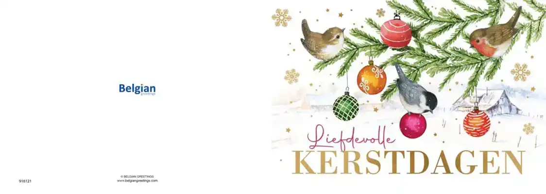 Kerstkaart 2025 kerstdagen tak ballen/ kerst diertjes