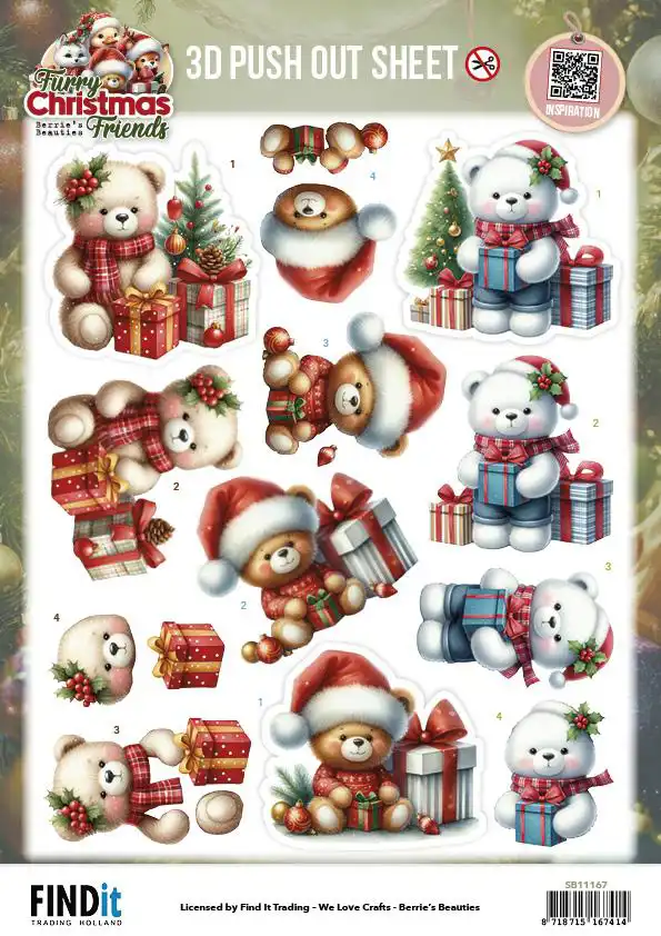 3D Pushoutvel Berries Beauties Furry Christmas Friends Christmas Bear