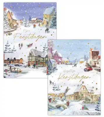 Kerstkaart 2025 fijne feestdagen dorp/ prettige kerstdagen dorp
