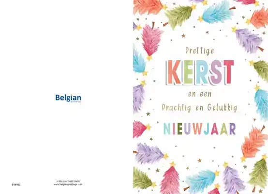 Kerstkaart 2025 Prettige kerst gekleurde bomen