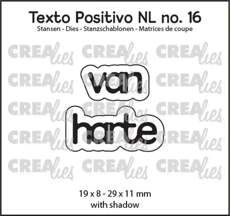 Crealies Texto Positivo stansen no. 16, van harte