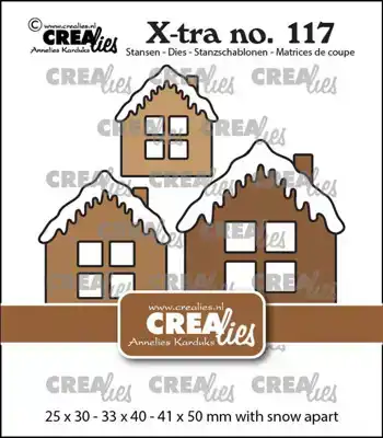 Crealies 3x huisje C met sneeuwdak midden, groot en extra groot