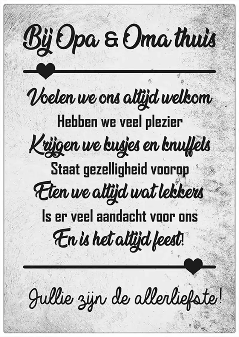 Spreukenbordje: Bij Opa en Oma Thuis! | Houten Tekstbord