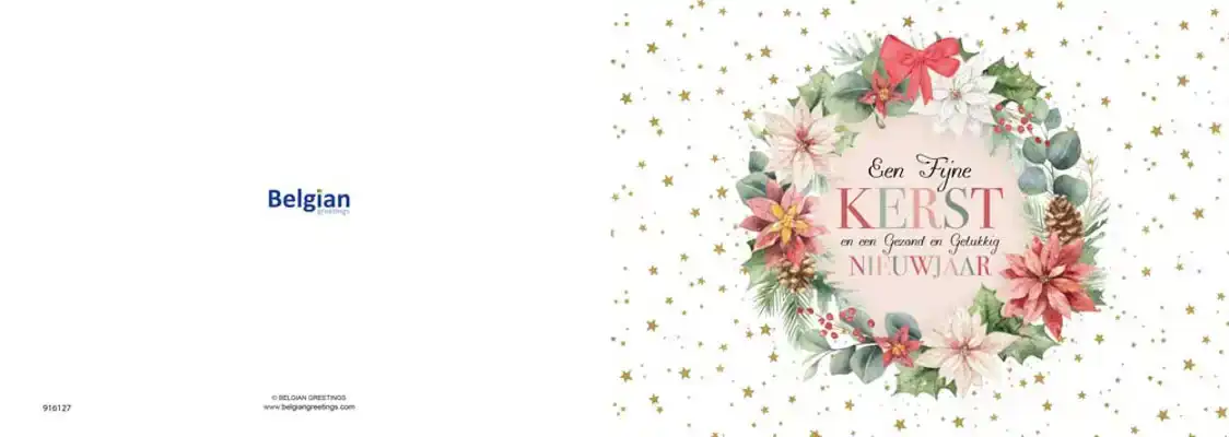 Kerstkaart 2025 kerstdagen krans bloemen