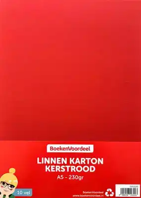Linnen karton 21x14,8cm 10 vel kerst rood