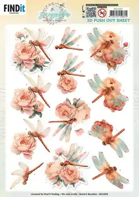 3D Pushout Sheet Berries Beauties Dragonflies Blush