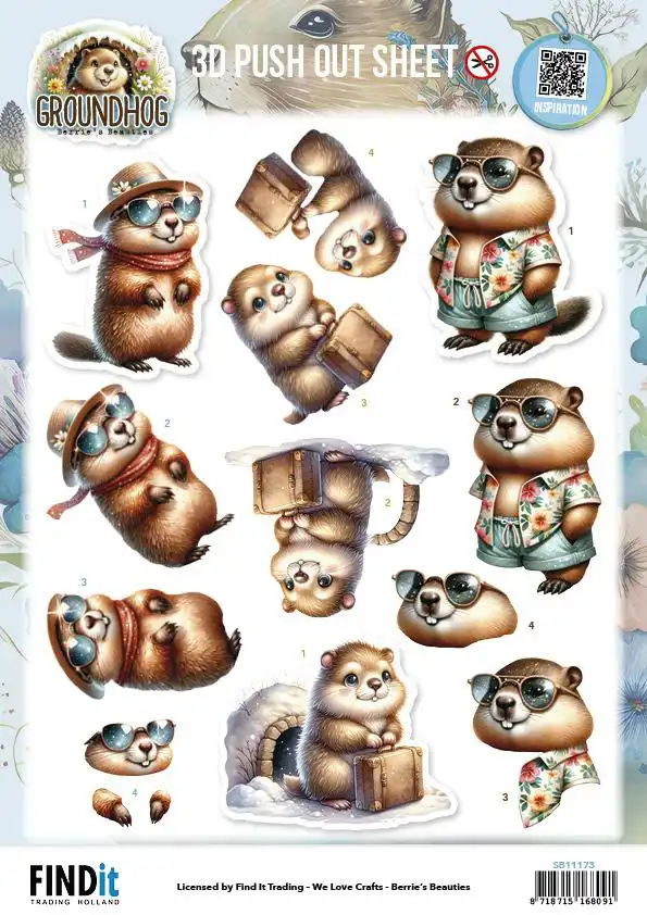 Berries Beauties 3D Pushoutvel Groundhog Holiday Ready