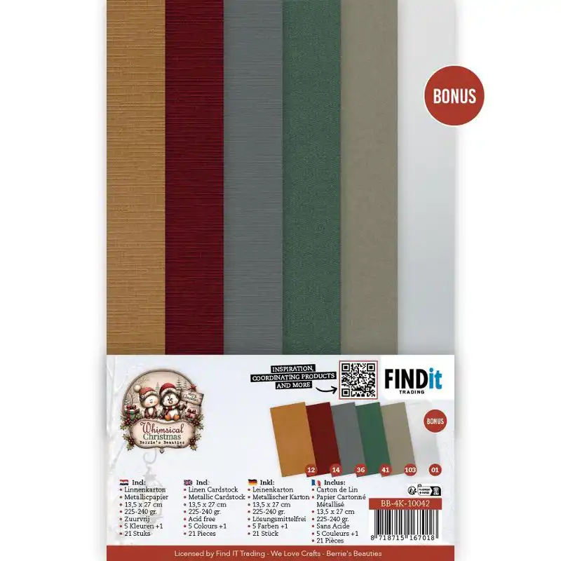 Linen Cardstock Pack Berries Beauties Whimsical Christmas 4K