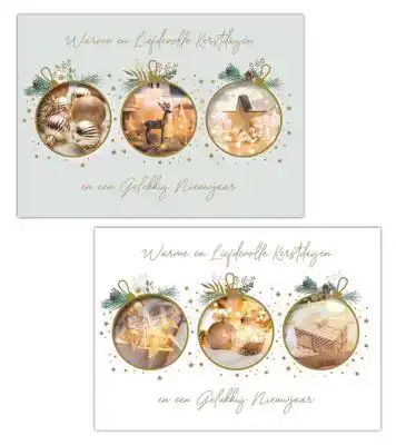 Kerstkaart 2025 kerstdagen 3 ballen met foto