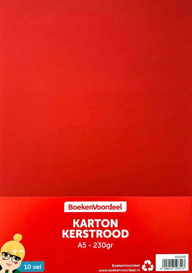 Karton Kerstrood 10 vel 230gr 21x14,8cm