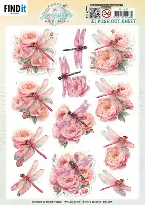 3D Pushout Sheet Berries Beauties Dragonflies Pink