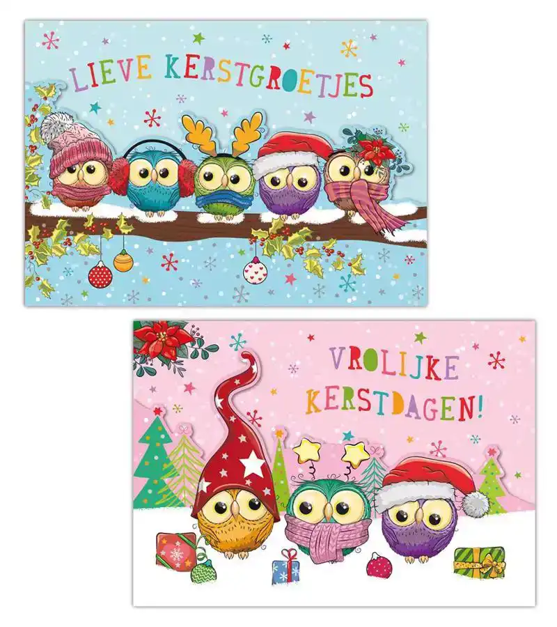 Kerstkaart 2025 uiltjes op een tak