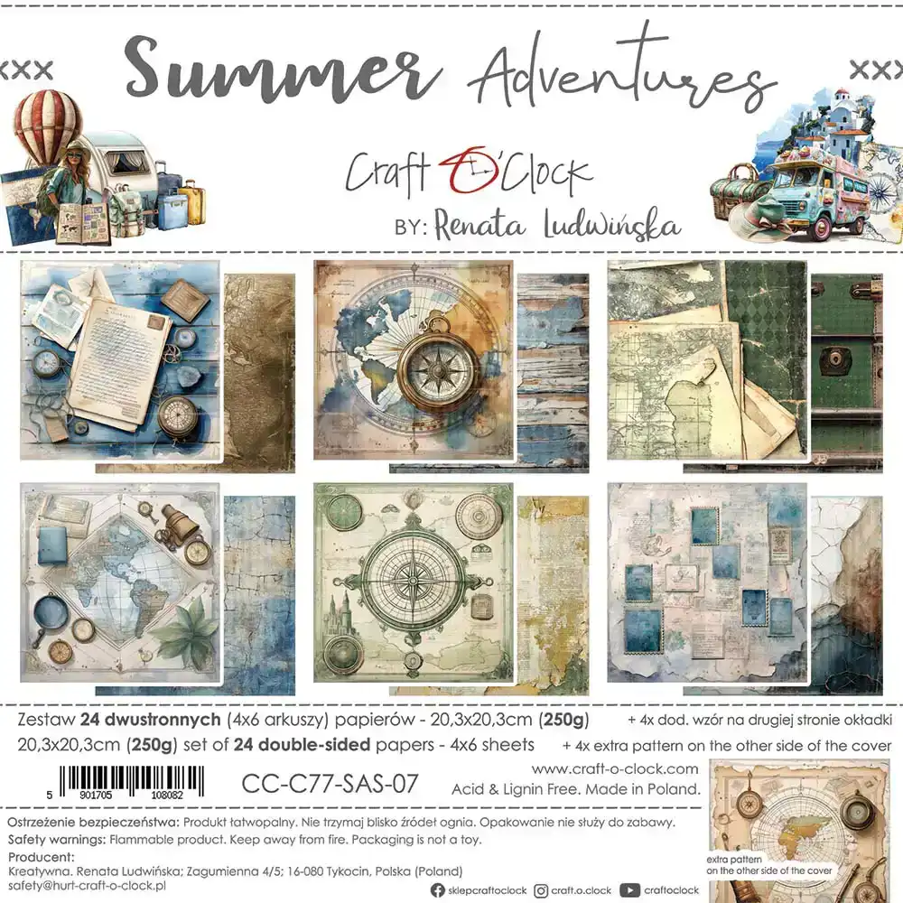 Craft O’Clock Summer Adventures Papierpakket 20, 3 X 20, 3cm