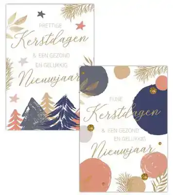 Kerstkaart 2025 Kerstdagen getekend wit roze blauw