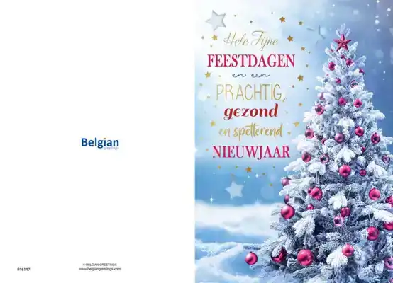 Kerstkaart 2025 kerstdagen blauw rood kerstballen/ feestdagen blauw rood kerstboom