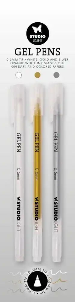 Gelpennen wit, goud en zilver 0,6 mm punt