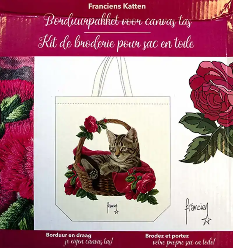 Francien katten canvas tas borduren paars