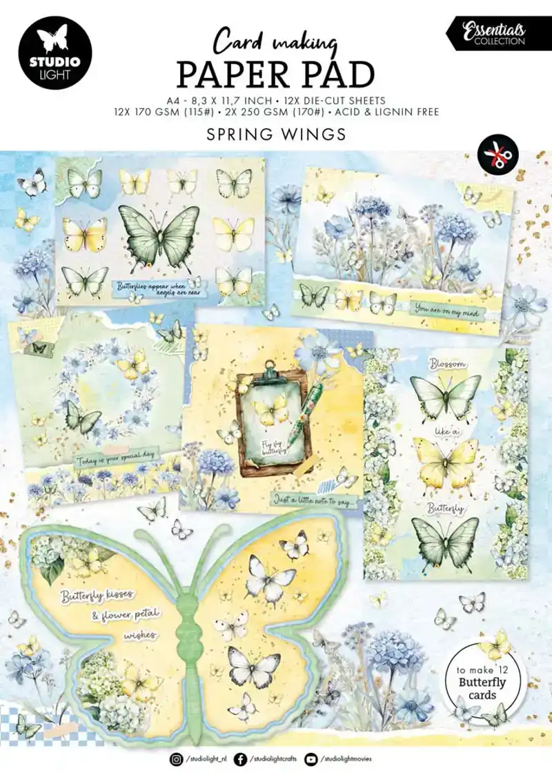 Butterflies card making pad essentials 210x294x4mm 14 vel