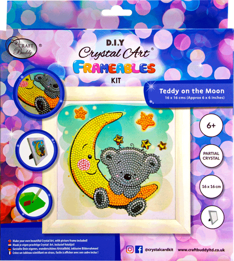Crystal art kit beertje op de maan in lijst
