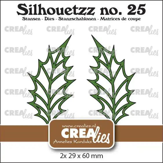 Silhouetzz stansen no. 25, Blaadjes 22 Open Hulstblad groot en spiegelbeeld