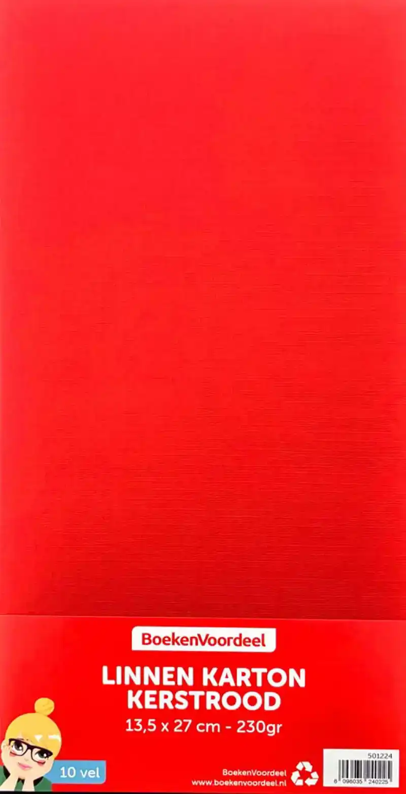 Linnen karton 13,5x27cm 10 vel kerst rood