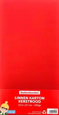 Linnen karton 13,5x27cm 10 vel kerst rood