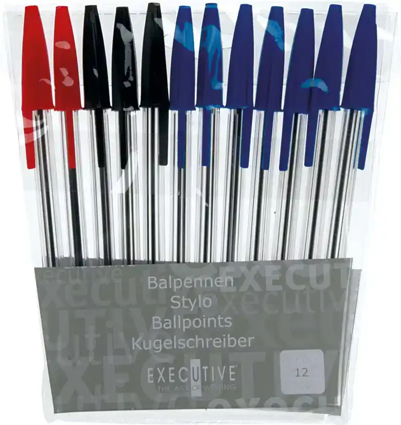 Balpennen Set Blauw/Rood/Zwart  (12 stuks)