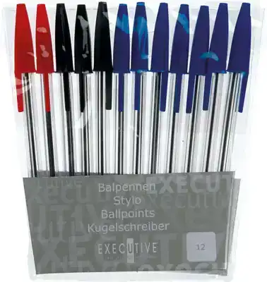 Balpennen Set Blauw/Rood/Zwart (12 stuks)