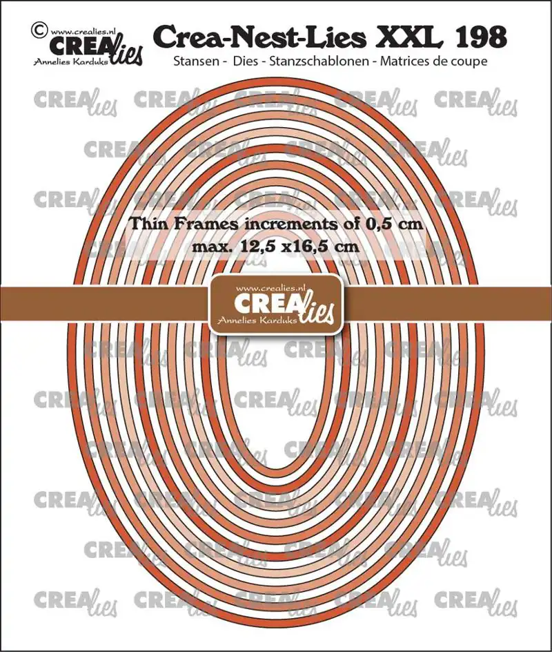 Crealies Crea-Nest-Lies XXL stansen no. 198, Dunne Kaders Ovalen glad
